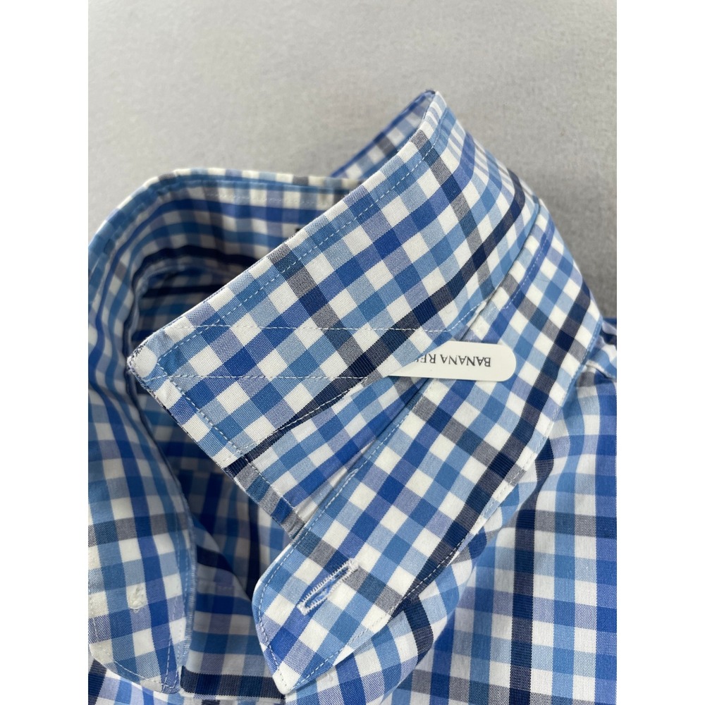 Banana Republic Button Down Shirt Mens Small Blue Plaid Woven Grant Fit Non-Iron - Picture 7 of 10